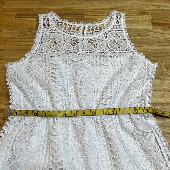 BB Dakota Sandra Dress White Lace Embroidery Mini Crochet Sz S - Picture 12 of 14